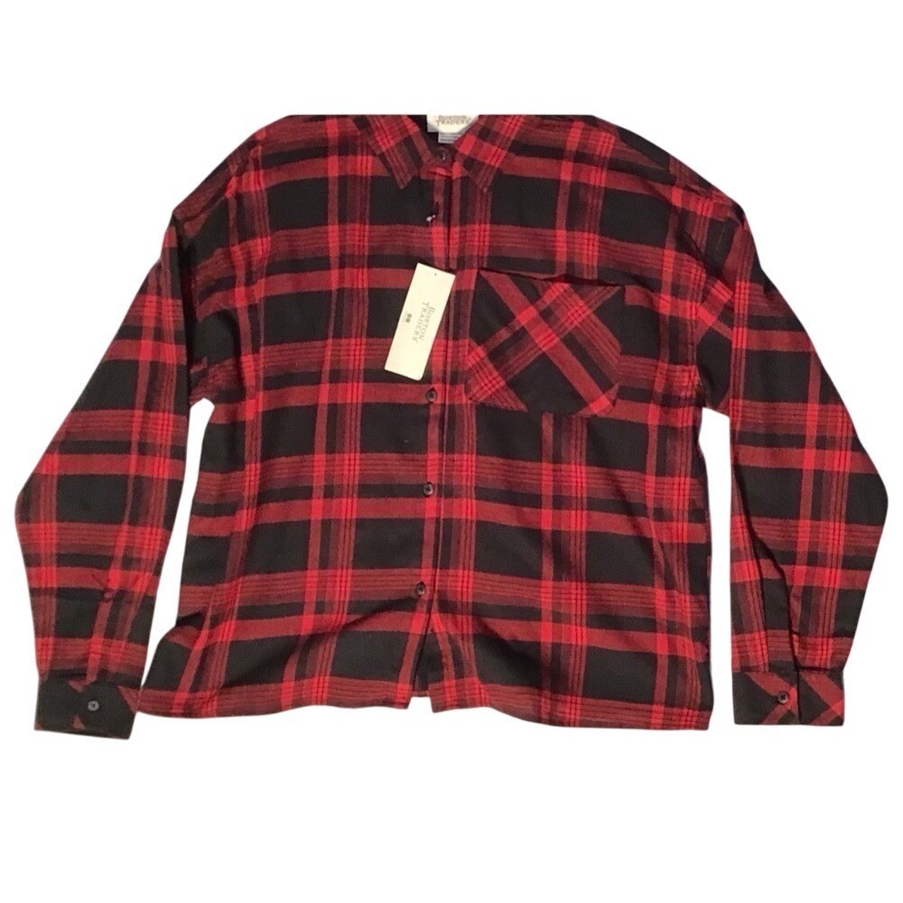 Boston Traders Red & Black Buffalo Checked Long Sleeve Button Down Size Lg New